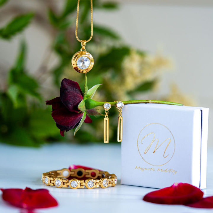 Angelica's Sun Triple Gift Set: 4in1 Magnetic Bracelet, Magnetic Necklace and Magnetic Earrings