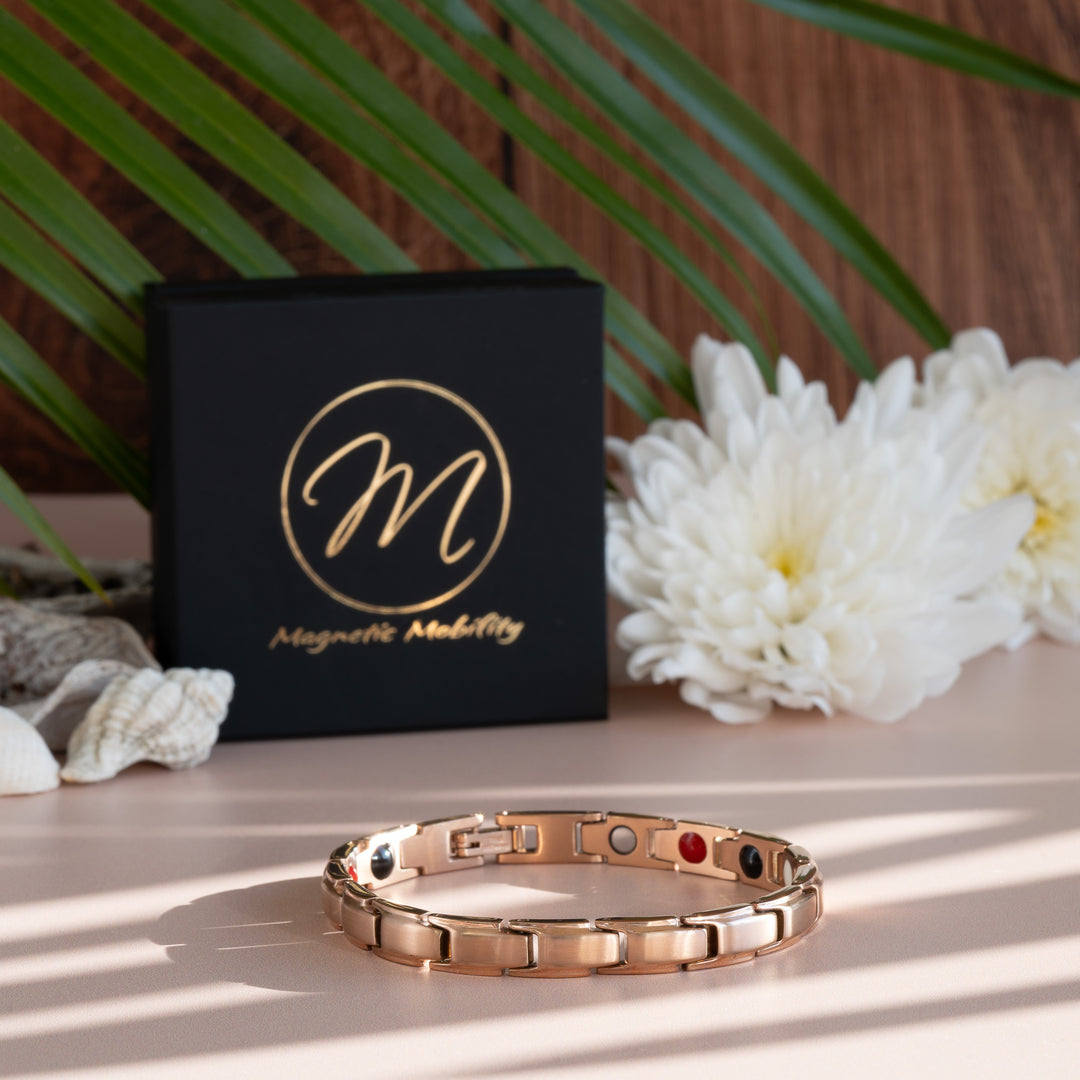 Apia Dawn 4in1 Magnetic Bracelet from Magnetic Mobility - Rose Gold thin Magnetic Bracelet - 45 degree view