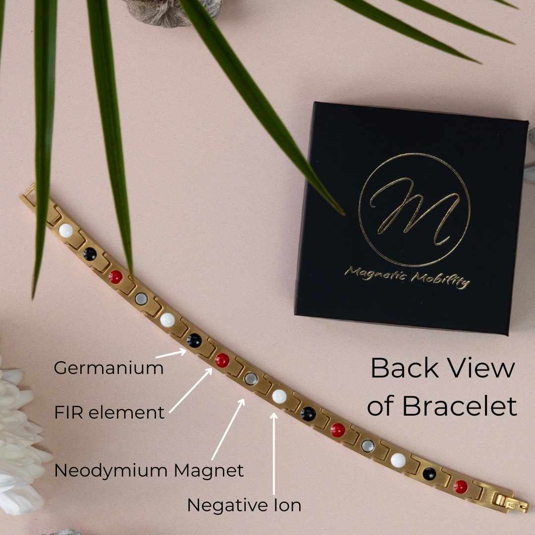 Back view of Apia Sun 4in1 Magnetic Bracelet from Magnetic Mobility - a thin gold magnetic bracelet