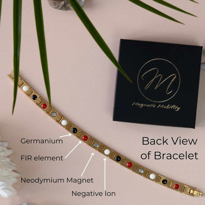 Back view of Apia Sun 4in1 Magnetic Bracelet from Magnetic Mobility - a thin gold magnetic bracelet