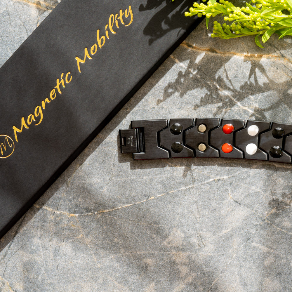 View of the back of the Aster Night manes 4in1 Magnetic bracelet with a double row of  elements