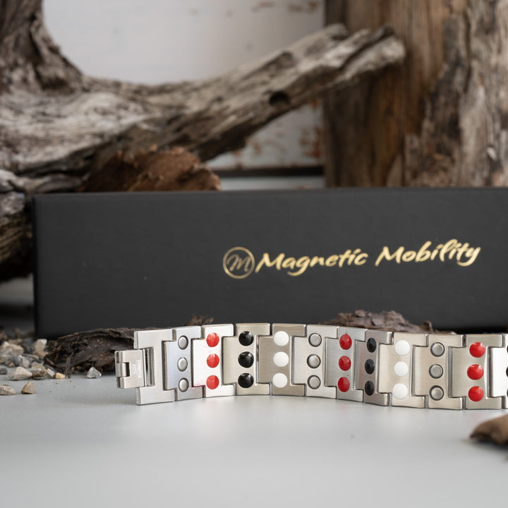 Detail showcasing the triple rows of 4in1 elements in the Birch Star Men's Bracelet, a fusion of premium design and supportive energy