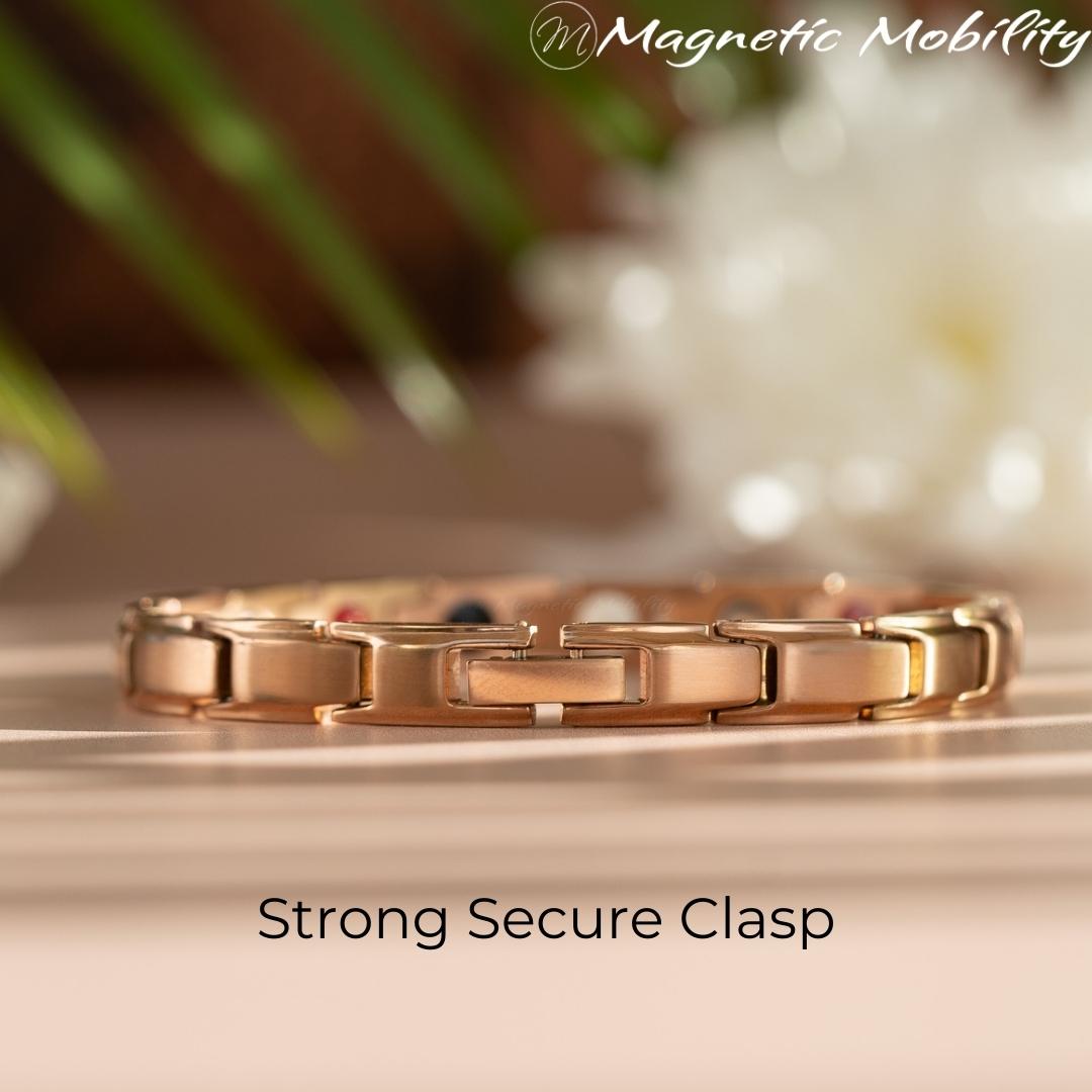 Clasp view of the Apia Dawn 4in1 Magnetic Bracelet from Magnetic Mobility - Rose Gold thin Magnetic Bracelet