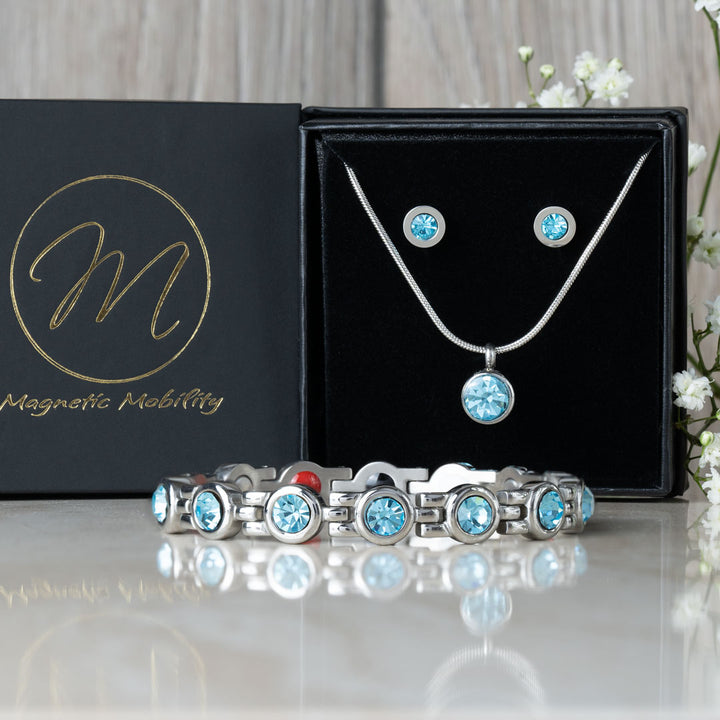March Birthstone Bundle - Magnetic Bracelet, Necklace and Earrings