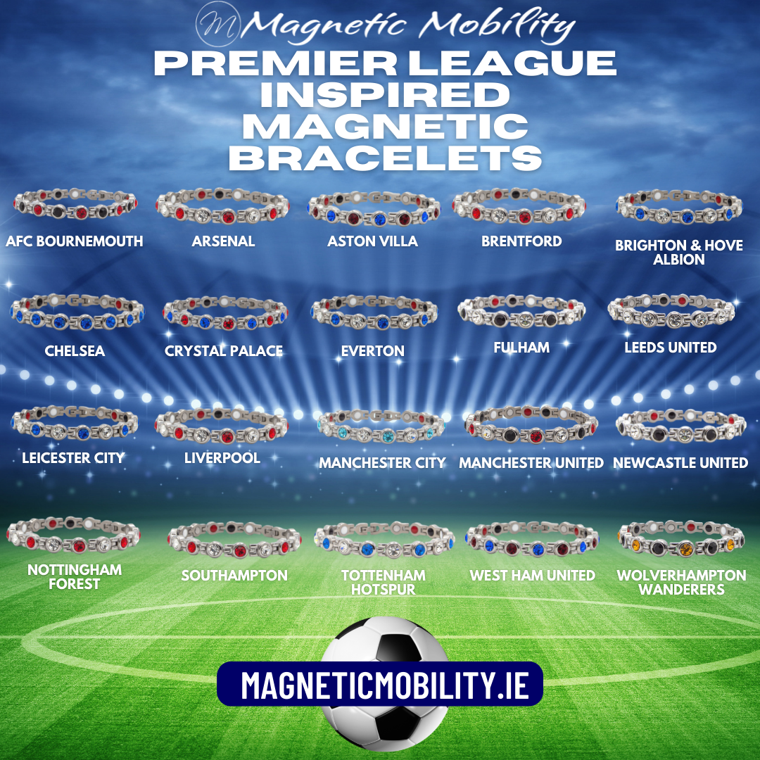 Premier League inspired Magnetic Bracelets available in top 20 Premier League Team colours.