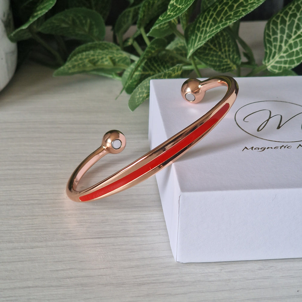 Magnetic Copper Bracelet from Ireland with red stripe.