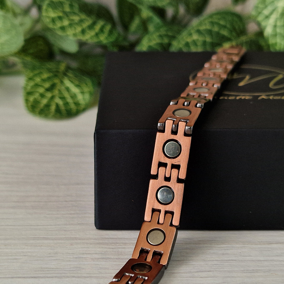 Back view of nightshade copper bracelet showing the strong neodynimum magnets