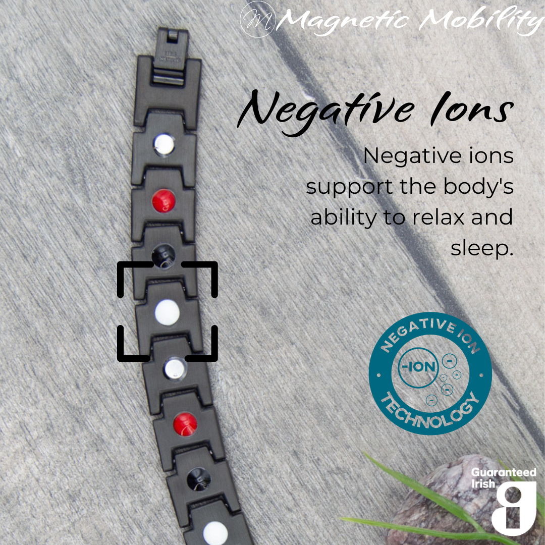 Discover the secret to relaxation and better sleep with the Alexanders Sky 4in1 Magnetic Bracelet for men. The back of this sleek bracelet reveals its hidden power – Negative ions. Experience the soothing effects and support your body's natural ability to relax and enjoy restful nights. Elevate your well-being with this stylish and functional accessory today! #AlexandersSky #MagneticBracelet #Relaxation #BetterSleep