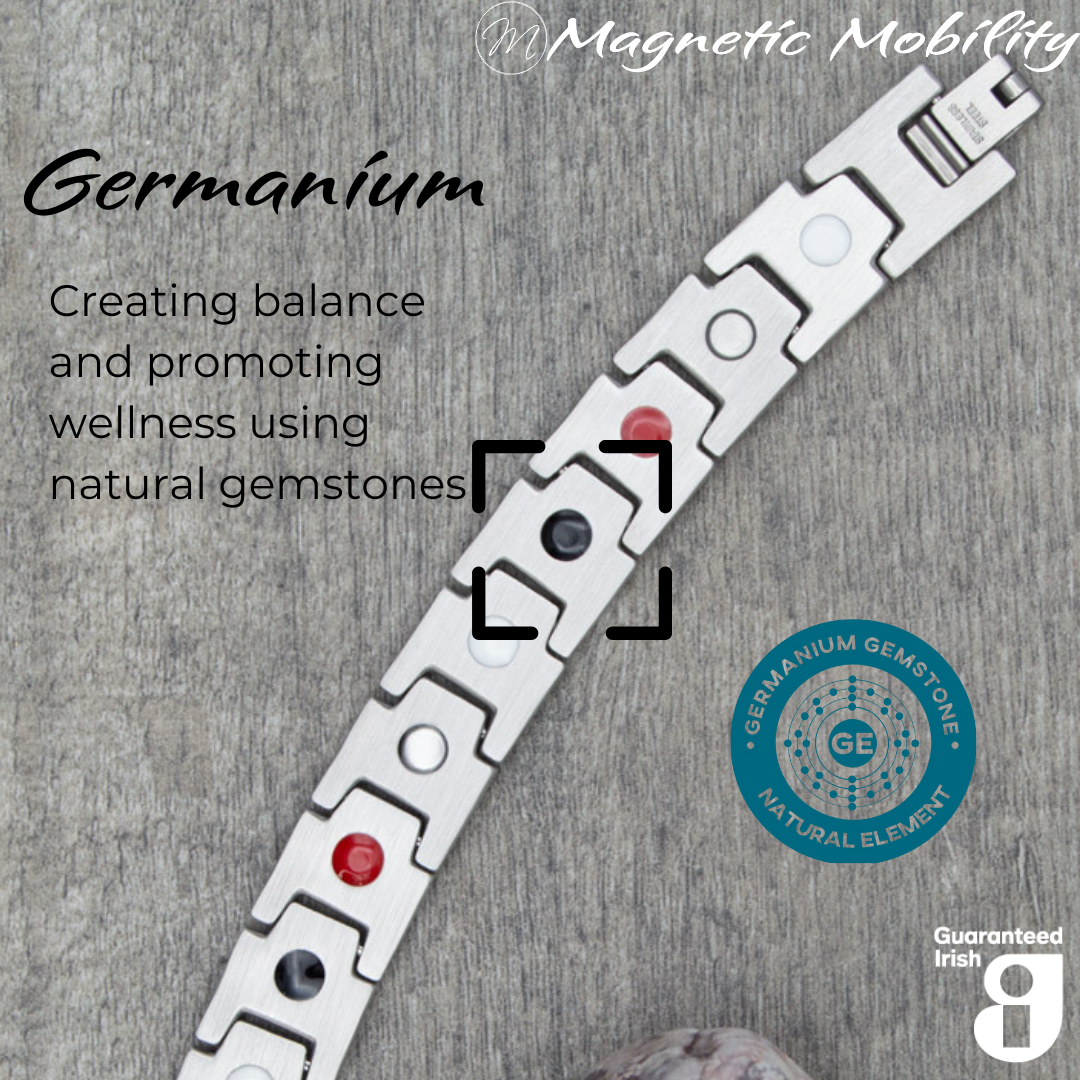 Alexanders Moon 4in1 magnetic bracelet by Magnetic Mobility, featuring germanium elements that promote balance and wellness using natural gemstones. Ideal for enhancing health and relieving various ailments.