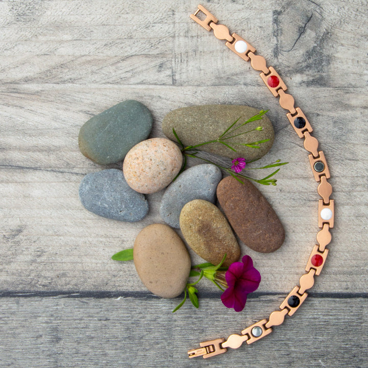 Back view of the 4 health elements in Avens Summer Magnetic Bracelet