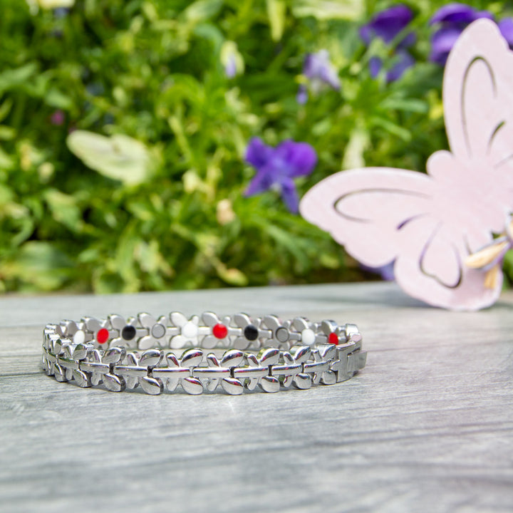Buddleia Moon - Silver Coloured Women's Magnetic Health Bracelet with butterfly desings.