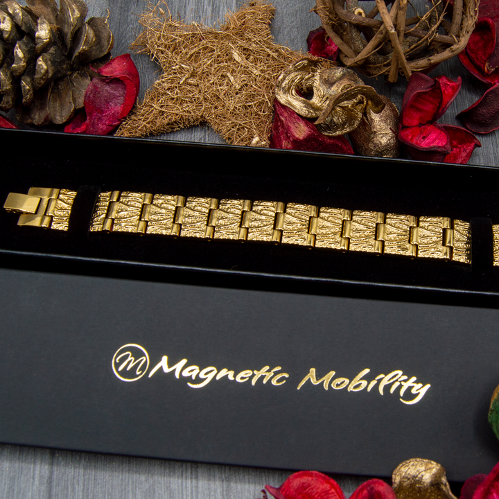 Mens Gold coloured WEllness Bracelet in Luxury Gift Box that is Eco-Friendly.