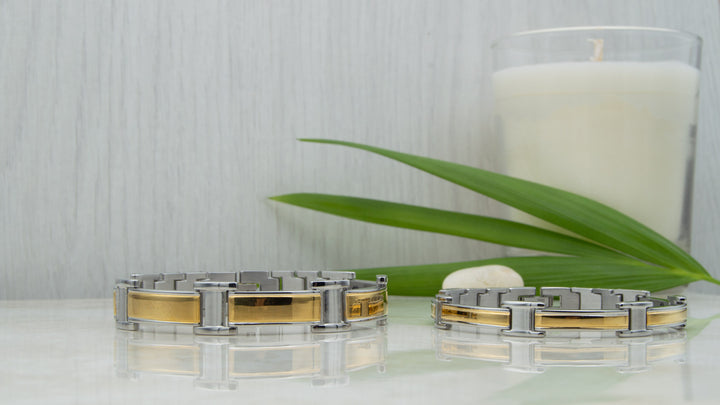 Couples matching wellness bracelets - Illyrian Summer - Gold Coloured Magnetic Health Bracelets