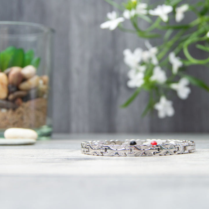Meadowsweet Moon- SIlver Magnetic Bracelet with pretty butterfly like designs. Help relieve pain from Arthritis, migraine, myalgia etc.