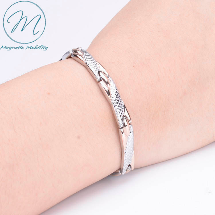 Snapdragon in Autum on womans wrist. Magnetic Bracelet.