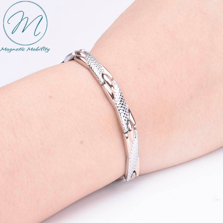 Snapdragon in Autum on womans wrist. Magnetic Bracelet.
