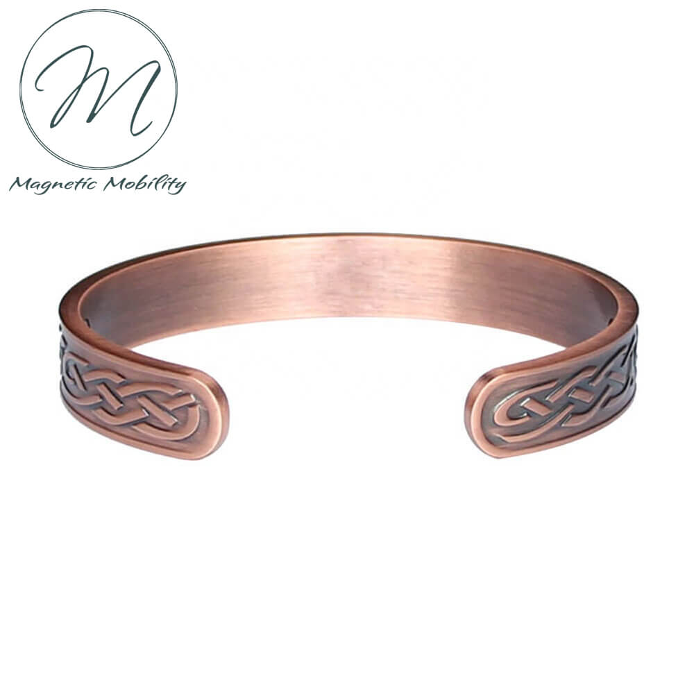 Back view. Celtic design copper bracelet with 6 Neodymium Magnets to help with arthritis pain, back pain ect.