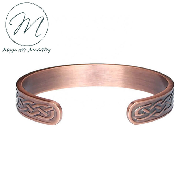 Back view. Celtic design copper bracelet with 6 Neodymium Magnets to help with arthritis pain, back pain ect.