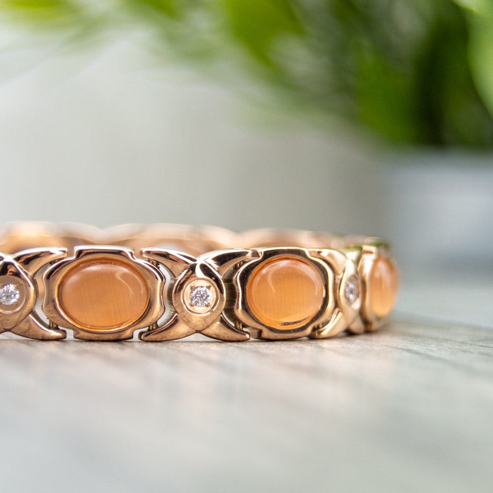 Willow Dusk -Irish Womens Rose gold coloured magnetic bracelet with opals and white crystals. Contains 4 health elements for arthritis, rheumatisim, should pain etc. 