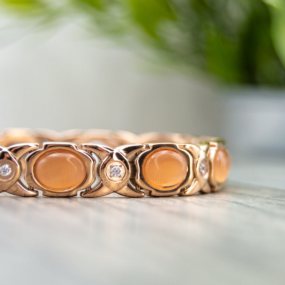 Willow Dusk -Irish Womens Rose gold coloured magnetic bracelet with opals and white crystals. Contains 4 health elements for arthritis, rheumatisim, should pain etc.