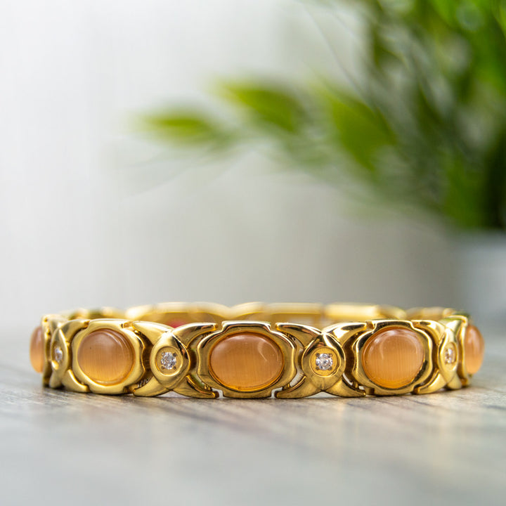 Gold Womens Magnetic Bracelet with Opals and white cyrstals