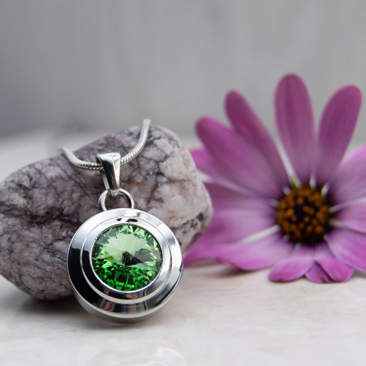 Green crystal Angelica Necklace Silver Colour