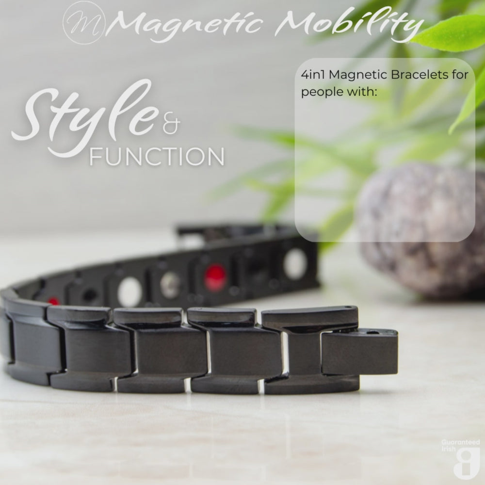 Video showcasing the Alexanders Night 4in1 Magnetic bracelet from Magnetic Mobility - video shows the front and back of the magnetic bracelet