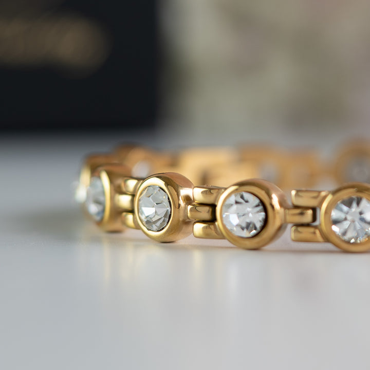 Close up view of the Angelica’s Sun 4in1 Magnetic Bracelet from Magnetic Mobility - Golden magnetic bracelet with crystals