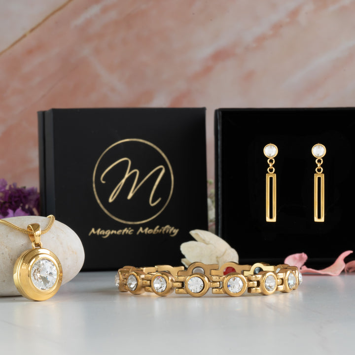 Angelica's Sun Triple Gift Set: 4in1 Magnetic Bracelet, Magnetic Necklace and Magnetic Earrings