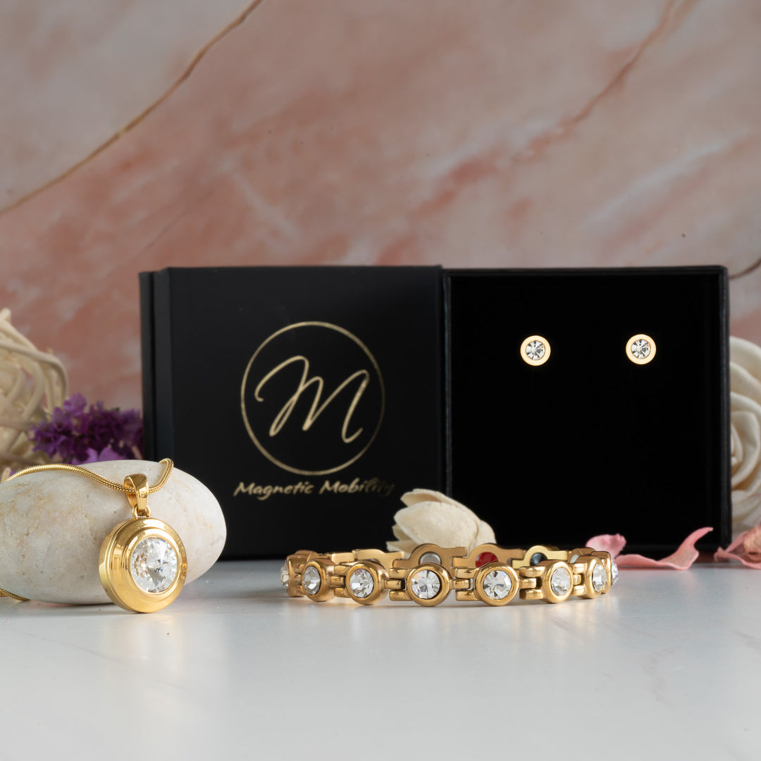 Angelica's Sun Triple Gift Set: 4in1 Magnetic Bracelet, Magnetic Necklace and Magnetic Earrings