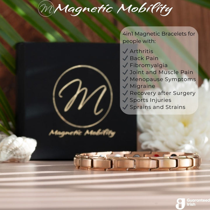 Apia Dawn 4in1 Magnetic Bracelet from Magnetic Mobility - Rose Gold thin Magnetic Bracelet - for people with arthritis, back pain, migraine, menopause symptoms and more