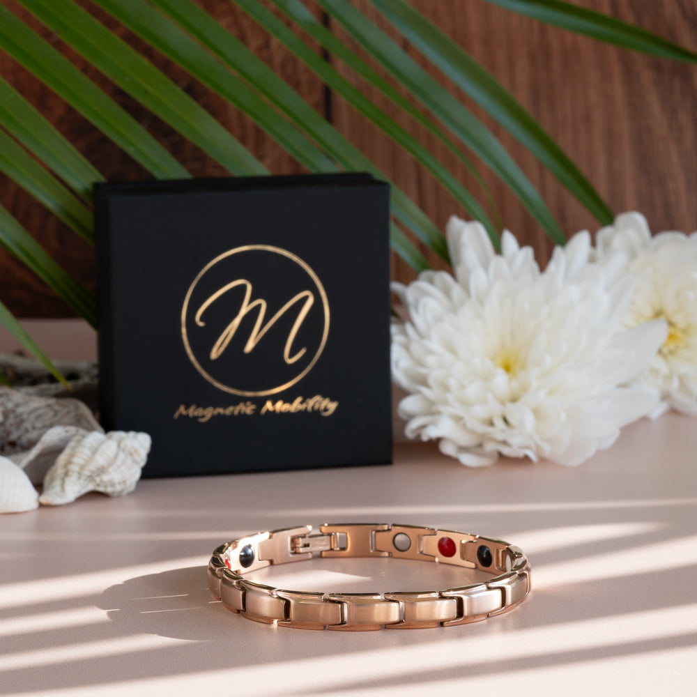 Apia Dawn 4in1 Magnetic Bracelet from Magnetic Mobility - Rose Gold thin Magnetic Bracelet - 45 degree view