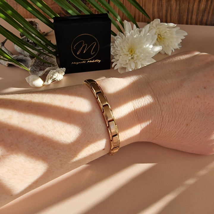 Apia Dawn 4in1 Magnetic Bracelet from Magnetic Mobility - Rose Gold thin Magnetic Bracelet - on a wrist