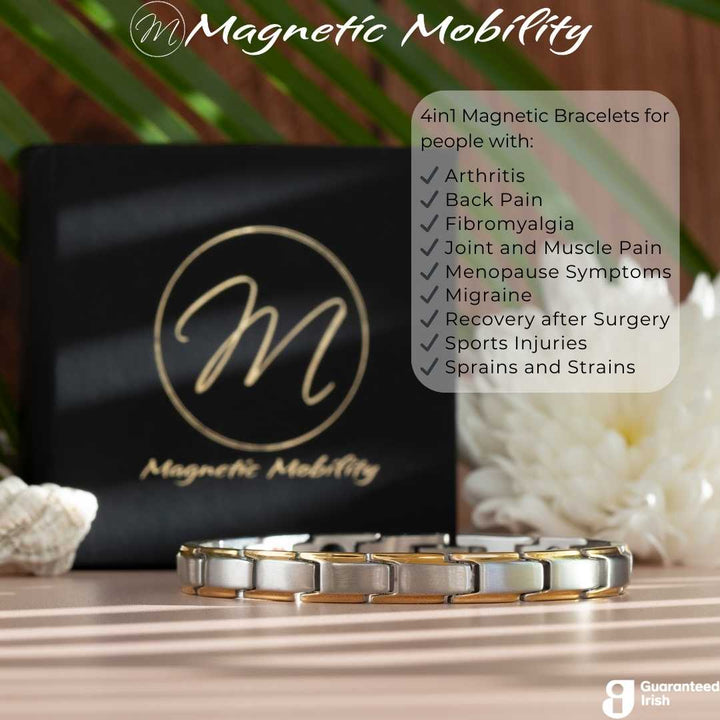 Apia Moon 4in1 Magnetic Bracelet from Magnetic Mobility - Silver and gold magnetic bracelet - for people with arthritis, back pain, migraine, sports injuries, menopause symptoms and more