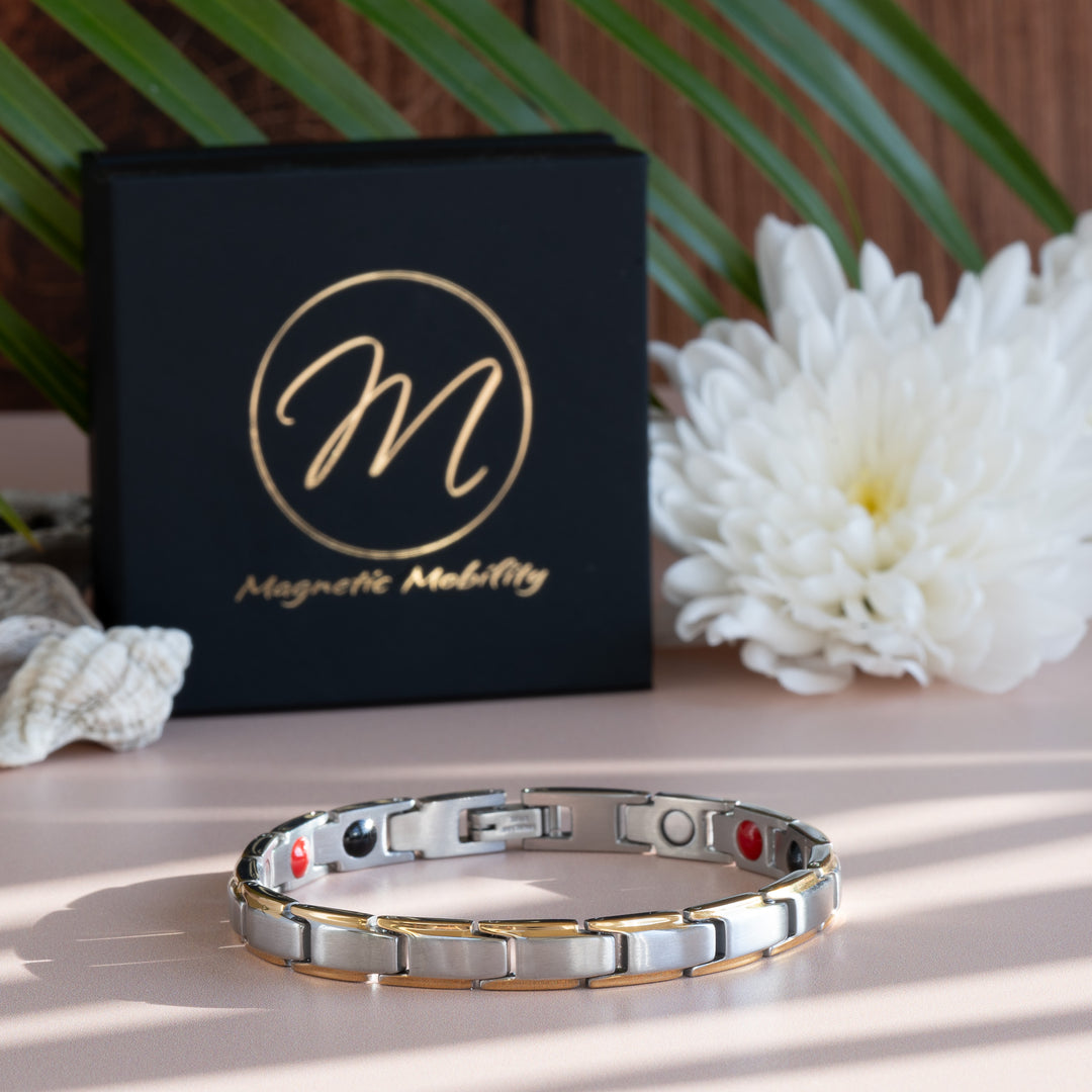 Apia Moon 4in1 Magnetic Bracelet from Magnetic Mobility - Silver and gold magnetic bracelet - 45 degree view