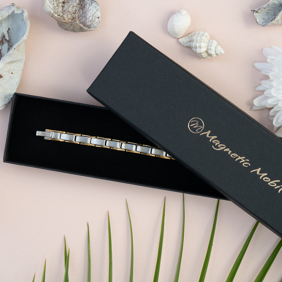 Apia Moon 4in1 Magnetic Bracelet from Magnetic Mobility - Silver and gold magnetic bracelet - in a black gift box