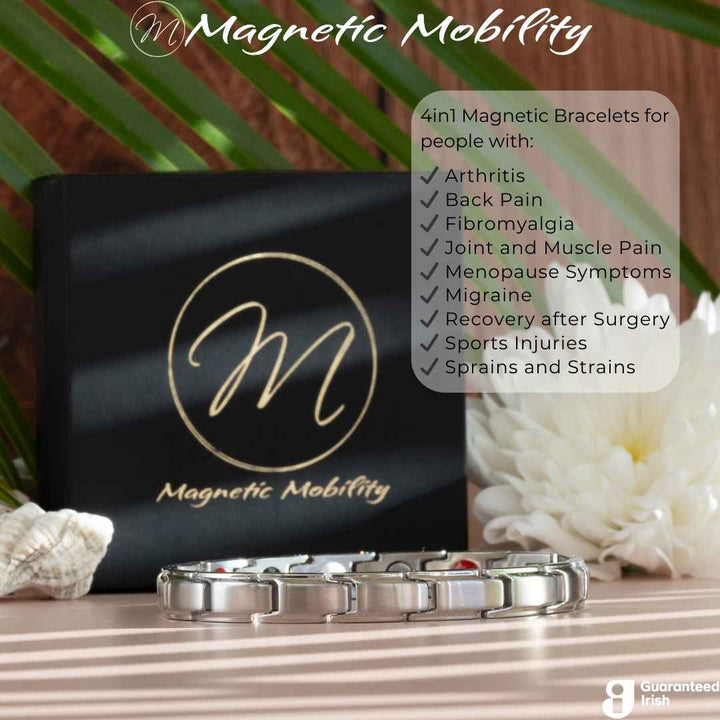 Apia Star 4in1 Magnetic Bracelet from Magnetic Mobility - Thin silver magnetic bracelet -for people with arthritis, back pain and more