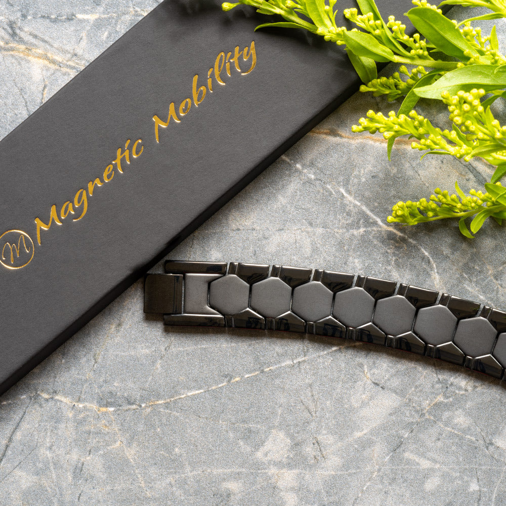Top view of Aster Night - Mens 4in1 Black Stainless Steel Magentic Bracelet