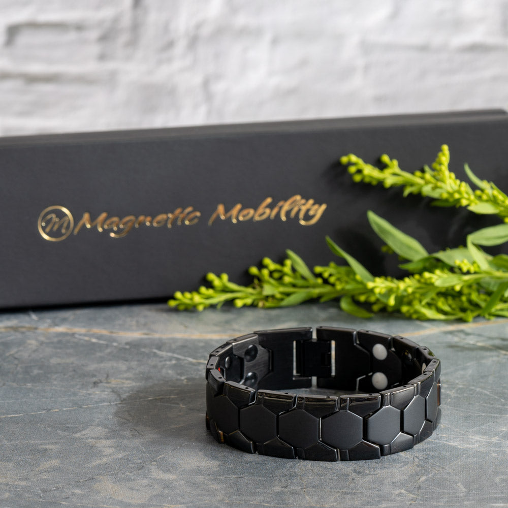 View of Aster Night - Mens 4in1 Magnetic Bracelet for Arthritis with a double row of elements