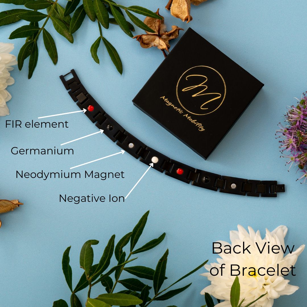 Back view of Earth 4in1 Magnetic Bracelet from Magnetic Mobility - Mens Black Magnetic bracelet with Green designs