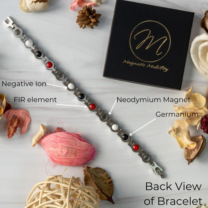 Back view of the Angelica in Black 4in1 Magnetic Bracelet showing the 4 elements