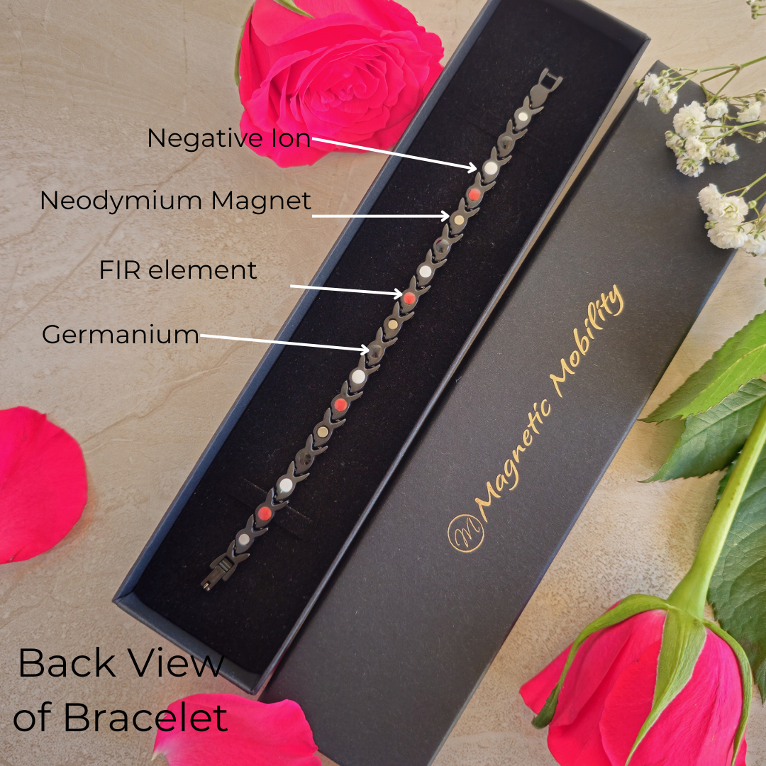 Back view of the Virginia Twilight 4in1 Magnetic Bracelet - Black and gold - Magnetic Mobility - in gift box