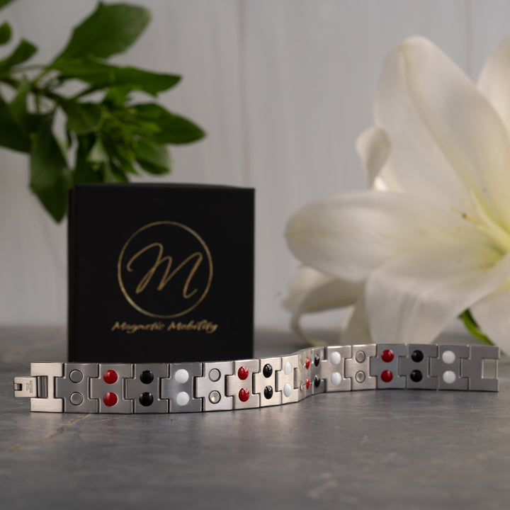 Back view of the Burnet Moon 4in1 Magnetic Bracelet showing therapeutic elements, ideal for those searching for a stylish magnetic health bracelet from Magnetic Mobility