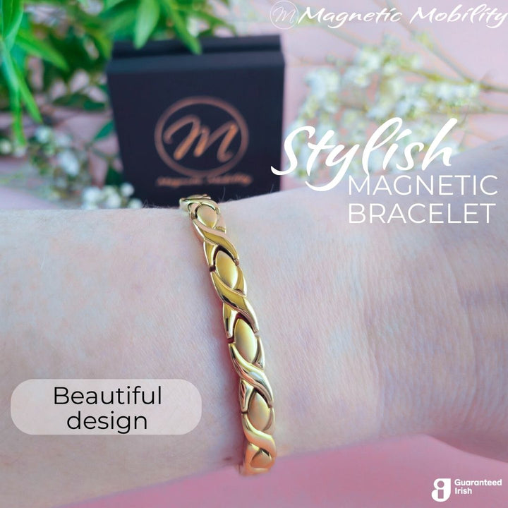 Laurel Sun - Gold 4in1 Magnetic Bracelet for Women shown on a womans wrist