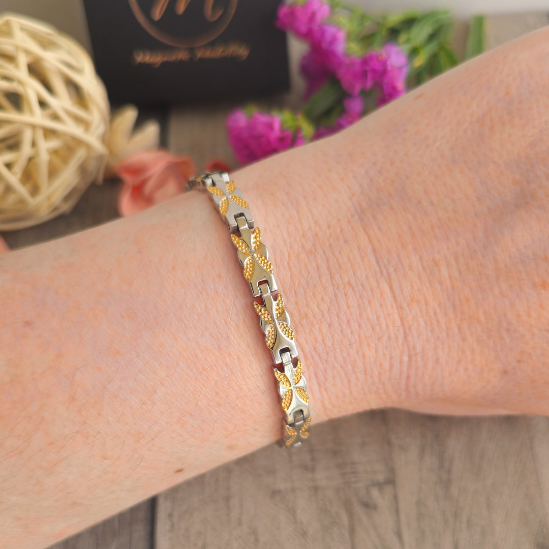 Meadowsweet Moon 4in1 Magnetic Bracelet - Silver and Gold  Butterfly Design - Magnetic Mobility - on wrist