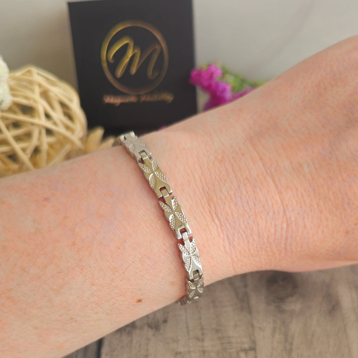 Meadowsweet Star 4in1 Magnetic Bracelet - Silver Butterfly Design - Magnetic Mobility - on wrist