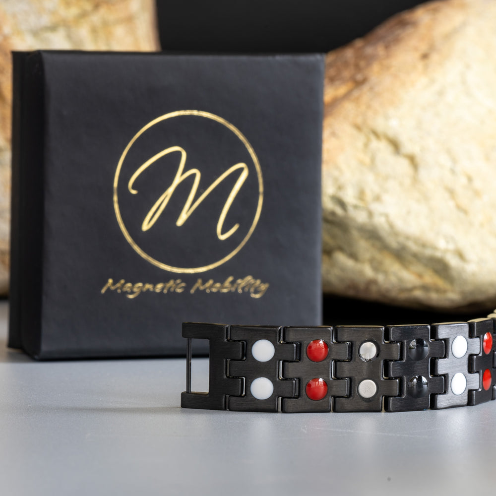 Double Row Magnetic Bracelet with 4 Elements - Neodynium Magnets, FIR, Germanium, and Negative Ions - by Magnetic Mobility, Presented in Signature Box
