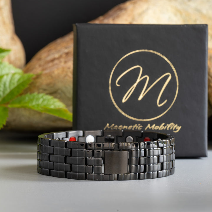 Double Row Magnetic Bracelet with Secure Clasp - by Magnetic Mobility, Displayed with Signature Box and Natural Setting
