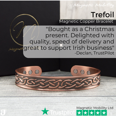 Trefoil Copper Bracelet Review Bought as a Christmas present. Delighted with quality, speed of delivery and great to support Irish business
