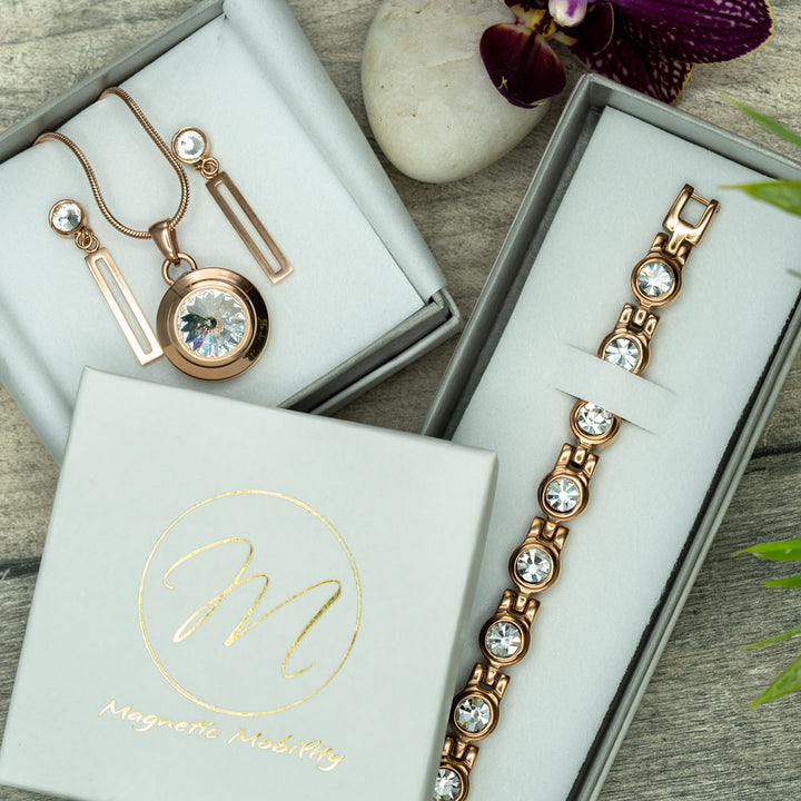 Angelica's Dawn Triple Gift Set: 4in1 Magnetic Bracelet, Magnetic Necklace and Magnetic Earrings